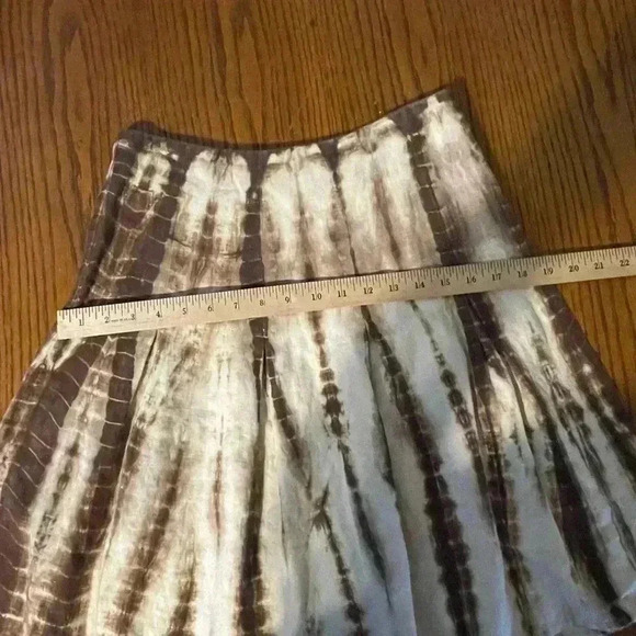 Michael Kors Womens 4 Brown Tie Dye 100% Linen Skirt Pleat Side Zip Knee Length - Picture 8 of 9